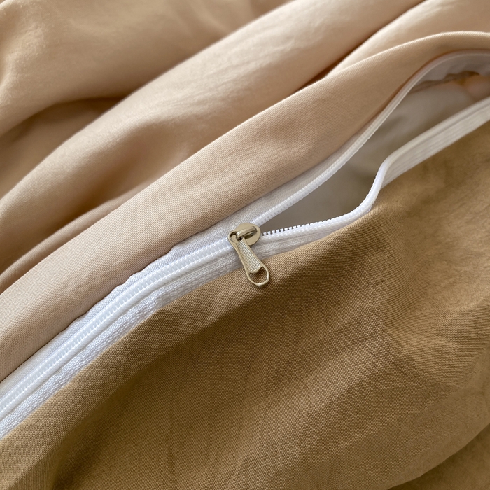 91家纺网 家纺一手货源 找家纺 夜笙家纺 2025新款水洗棉纯色双拼四件套 双拼-奶茶摩卡