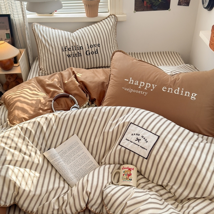 91家纺网 家纺一手货源 找家纺 觅糖家纺 2025新款全棉纯棉三角针刺绣款四件套 条纹-摩卡