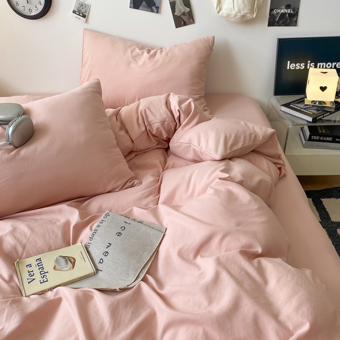 91家纺网 家纺一手货源 找家纺 夜笙家纺 2025新款水洗棉纯色双拼四件套 双拼-胭脂玉