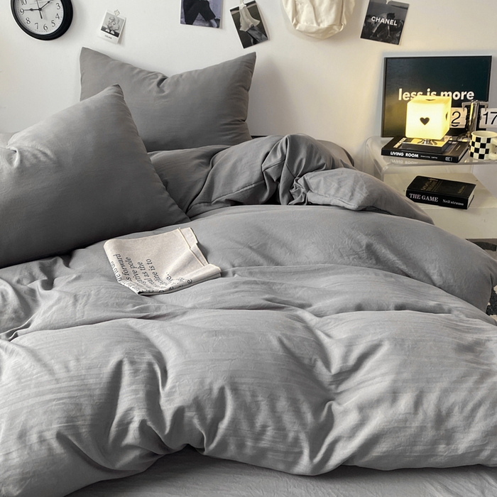 91家纺网 家纺一手货源 找家纺 夜笙家纺 2025新款水洗棉纯色双拼四件套 双拼-中灰