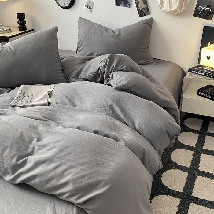 91家纺网 家纺一手货源 找家纺 夜笙家纺 2025新款水洗棉纯色双拼四件套 双拼-中灰