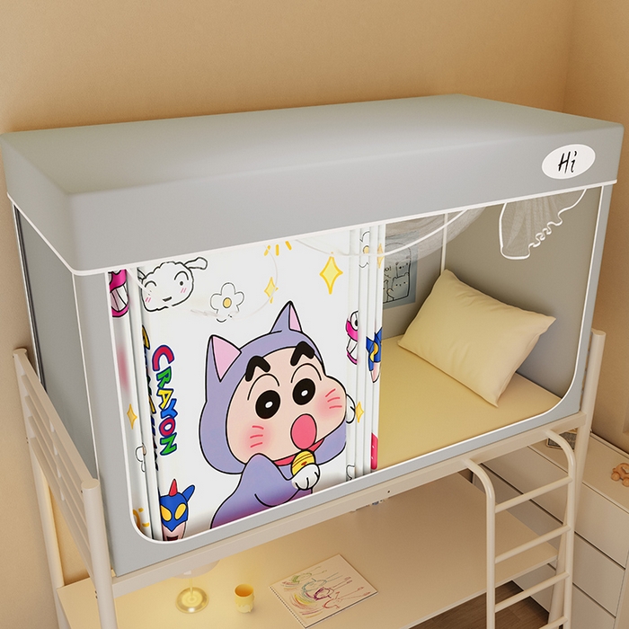 91家纺网 家纺一手货源 找家纺 安金蚊帐2025新款防蚊遮光一体99%强遮光学生宿舍上下铺遮光学生蚊帐-灰色系列 搞怪小新