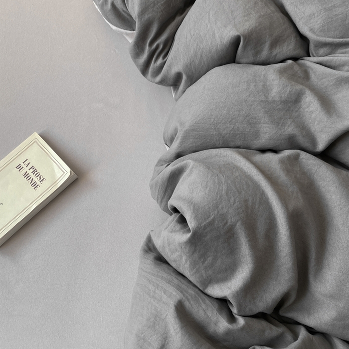 91家纺网 家纺一手货源 找家纺 夜笙家纺 2025新款水洗棉纯色双拼四件套 双拼-中灰山灰