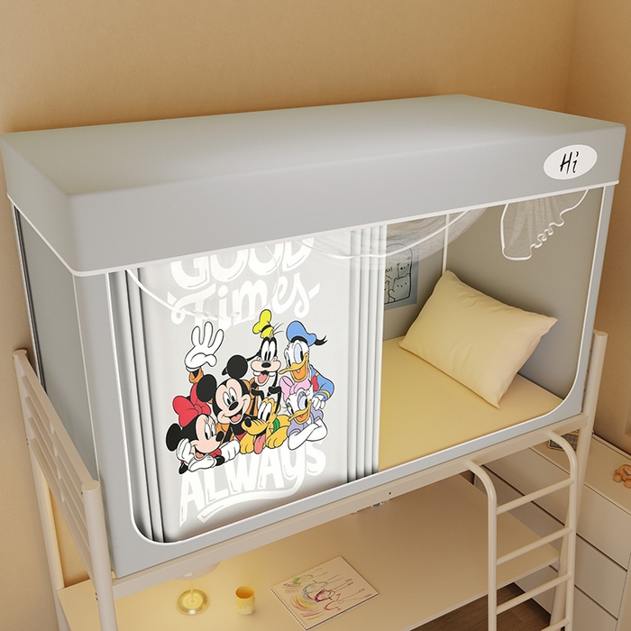 91家纺网 家纺一手货源 找家纺 安金蚊帐2025新款防蚊遮光一体99%强遮光学生宿舍上下铺遮光学生蚊帐-灰色系列 奇奇一家