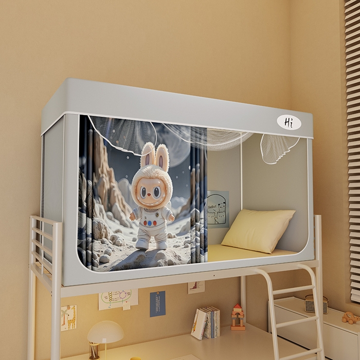 安金蚊帐2025新款防蚊遮光一体99%强遮光学生宿舍上下铺遮光学生蚊帐-灰色系列 探险布布