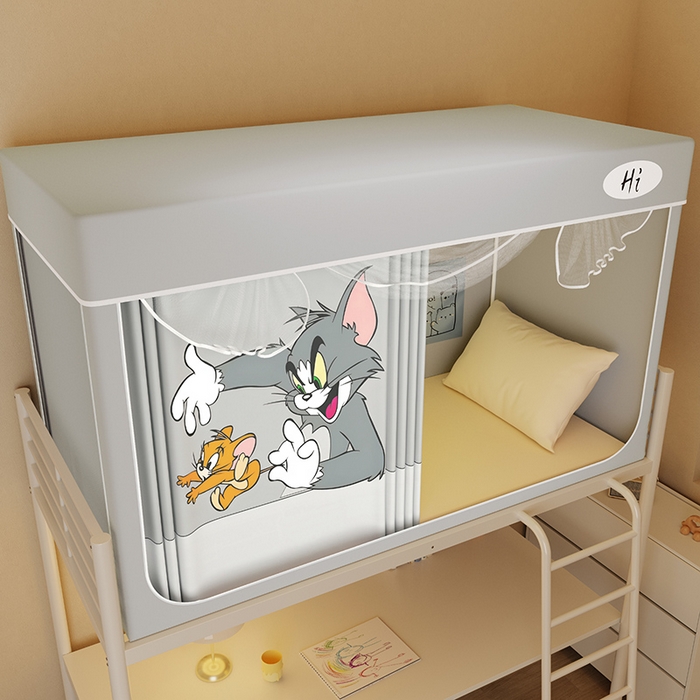 91家纺网 家纺一手货源 找家纺 安金蚊帐2025新款防蚊遮光一体99%强遮光学生宿舍上下铺遮光学生蚊帐-灰色系列 窜窜鼠