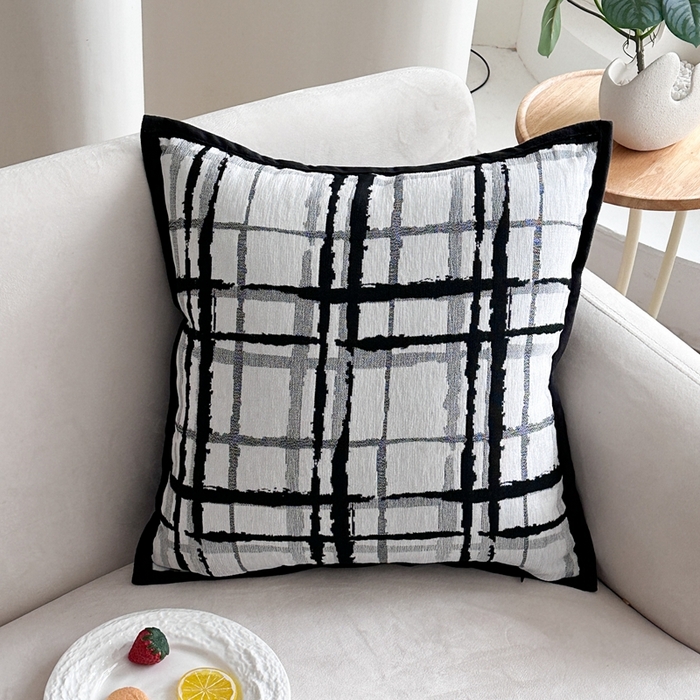 新奇异 2025新款雪尼尔提花水墨抱枕 格子