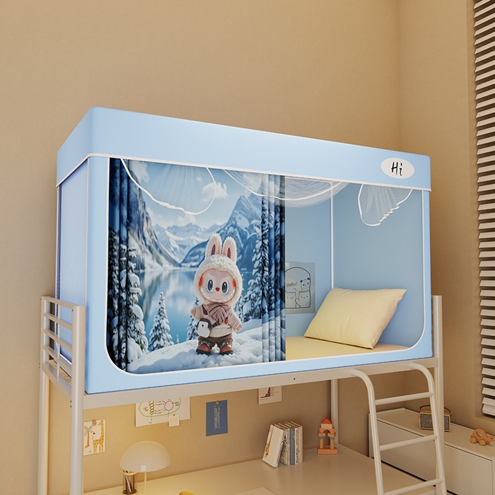 91家纺网 家纺一手货源 找家纺 （总）安金蚊帐2025新款防蚊遮光一体99%强遮光学生宿舍上下铺遮光学生蚊帐-蓝色系列