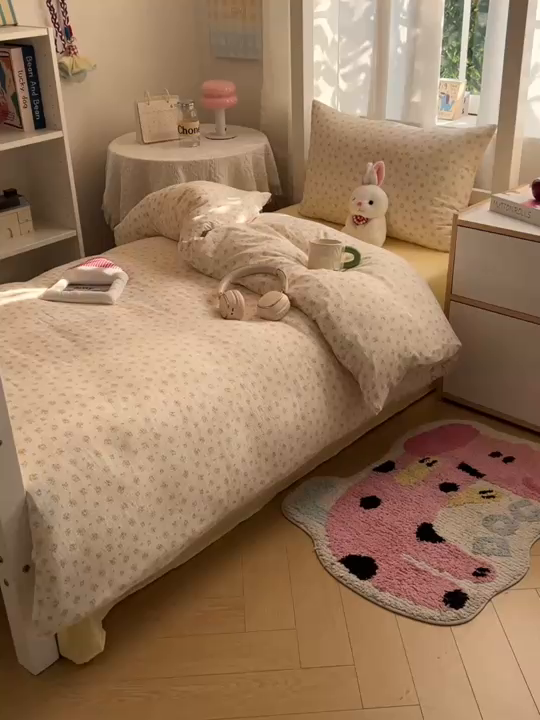 91家纺网 家纺一手货源 找家纺 韩巢家纺 2025新款双层纱学生季床铺单件被套宿舍寝室上下铺三件套 橘子海