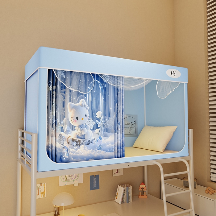 安金蚊帐2025新款防蚊遮光一体99%强遮光学生宿舍上下铺遮光学生蚊帐-蓝色系列 水晶猫