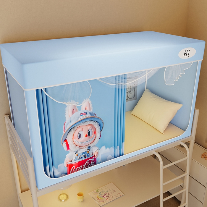 91家纺网 家纺一手货源 找家纺 安金蚊帐2025新款防蚊遮光一体99%强遮光学生宿舍上下铺遮光学生蚊帐-蓝色系列 乐布布