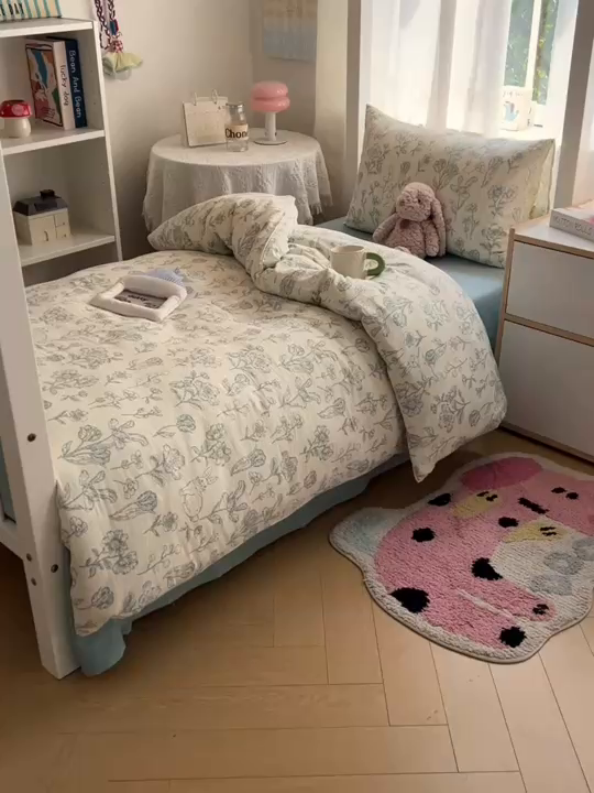 91家纺网 家纺一手货源 找家纺 韩巢家纺 2025新款双层纱学生季床铺单件被套宿舍寝室上下铺三件套 海像森林