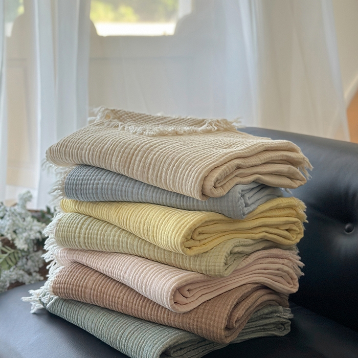 91家纺网 家纺一手货源 找家纺 （总）吉象家纺 2025新款全棉纯棉四层纱流苏毯盖毯毯子