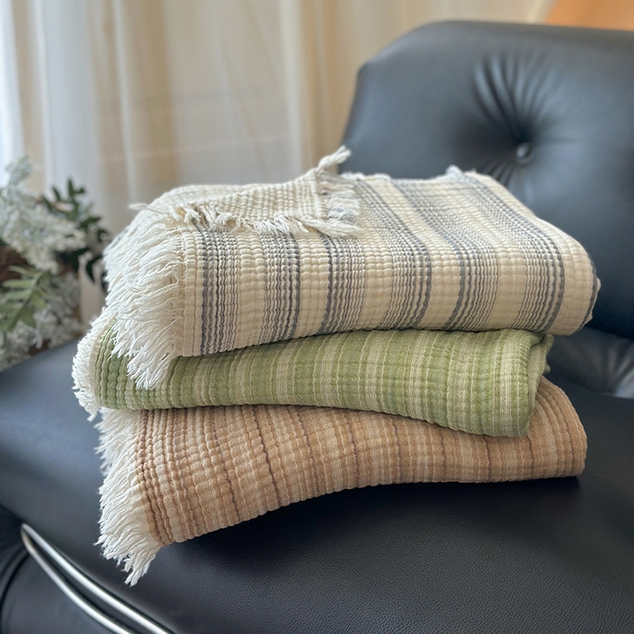 91家纺网 家纺一手货源 找家纺 （总）吉象家纺 2025新款全棉纯棉四层纱流苏毯盖毯毯子