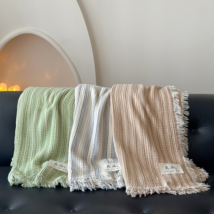 91家纺网 家纺一手货源 找家纺 （总）吉象家纺 2025新款全棉纯棉四层纱流苏毯盖毯毯子