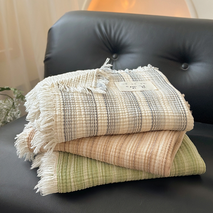 91家纺网 家纺一手货源 找家纺 （总）吉象家纺 2025新款全棉纯棉四层纱流苏毯盖毯毯子