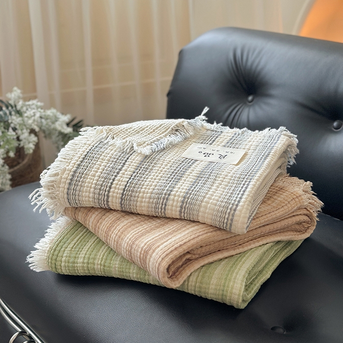 91家纺网 家纺一手货源 找家纺 （总）吉象家纺 2025新款全棉纯棉四层纱流苏毯盖毯毯子