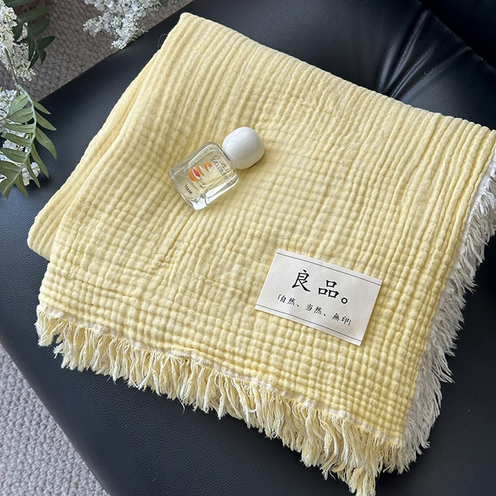 91家纺网 家纺一手货源 找家纺 （总）吉象家纺 2025新款全棉纯棉四层纱流苏毯盖毯毯子