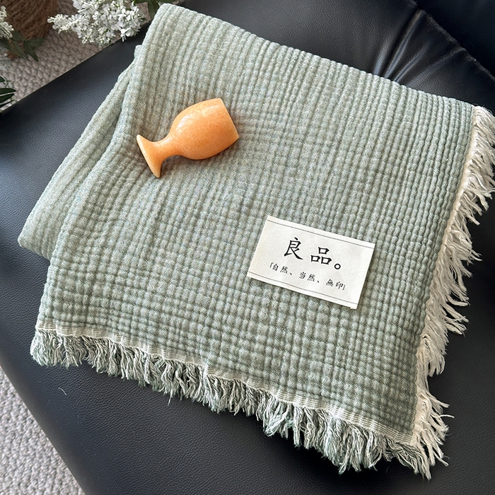 91家纺网 家纺一手货源 找家纺 （总）吉象家纺 2025新款全棉纯棉四层纱流苏毯盖毯毯子