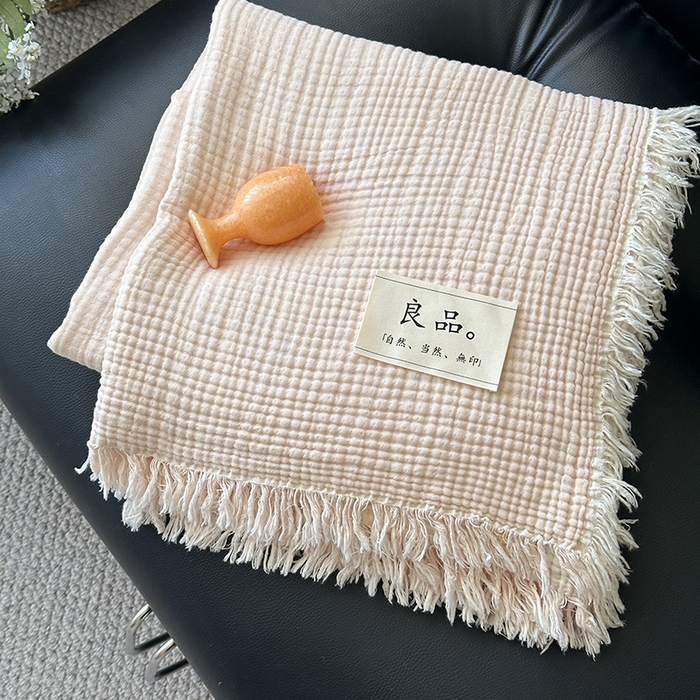 91家纺网 家纺一手货源 找家纺 （总）吉象家纺 2025新款全棉纯棉四层纱流苏毯盖毯毯子