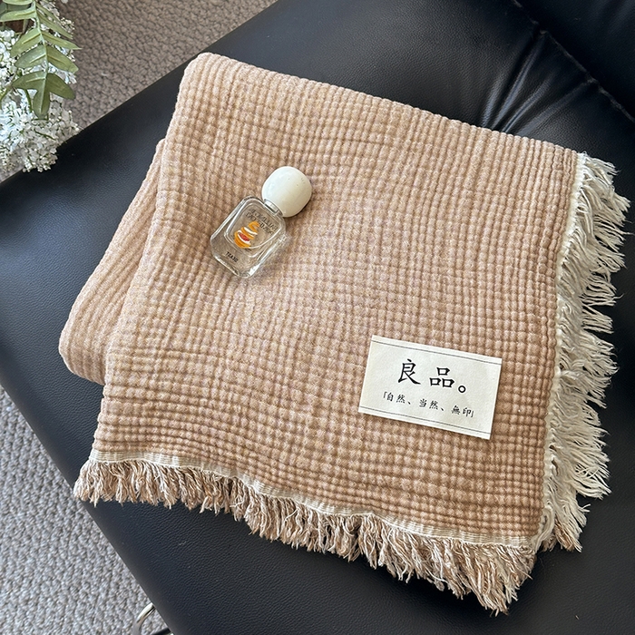 91家纺网 家纺一手货源 找家纺 （总）吉象家纺 2025新款全棉纯棉四层纱流苏毯盖毯毯子