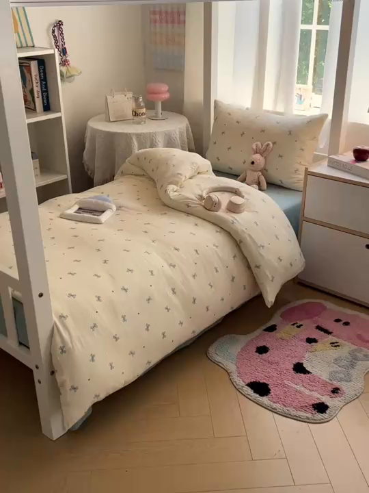 91家纺网 家纺一手货源 找家纺 韩巢家纺 2025新款双层纱学生季床铺单件被套宿舍寝室上下铺三件套 兰相思