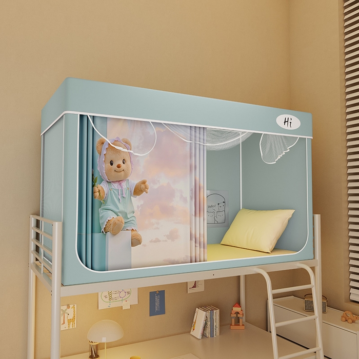 91家纺网 家纺一手货源 找家纺 （总）安金蚊帐2025新款防蚊遮光一体99%强遮光学生宿舍上下铺遮光学生蚊帐-绿色系列