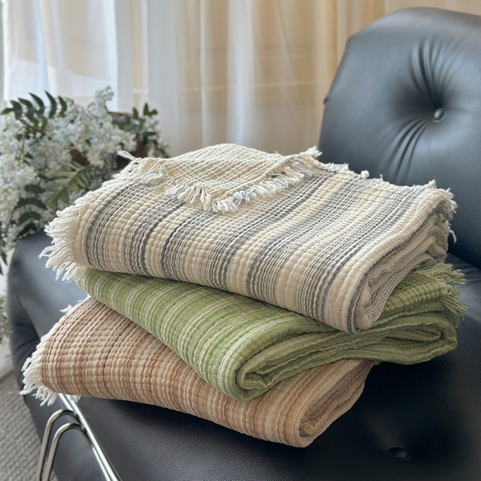 91家纺网 家纺一手货源 找家纺 吉象家纺 2025新款全棉纯棉四层纱流苏毯盖毯毯子 组合图仅做展示