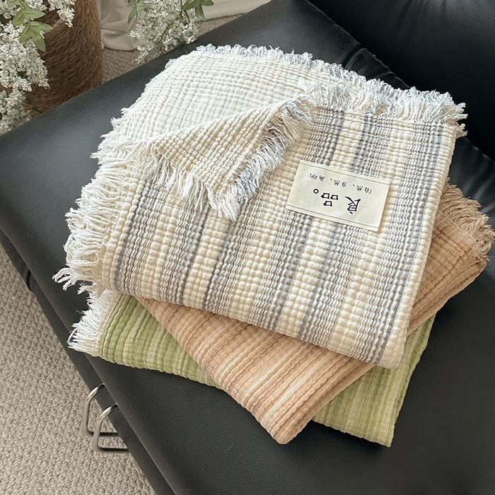 91家纺网 家纺一手货源 找家纺 吉象家纺 2025新款全棉纯棉四层纱流苏毯盖毯毯子 组合图仅做展示