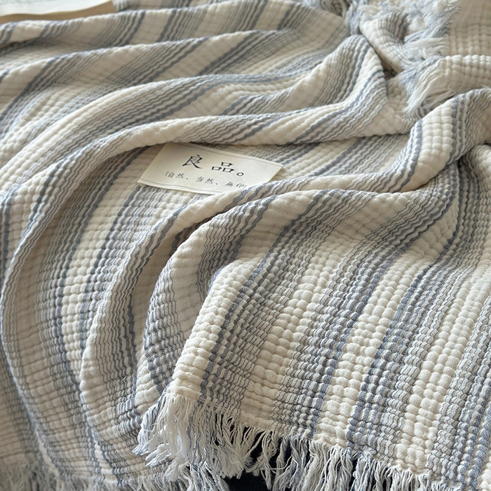 91家纺网 家纺一手货源 找家纺 吉象家纺 2025新款全棉纯棉四层纱流苏毯盖毯毯子 优雅-渐变兰