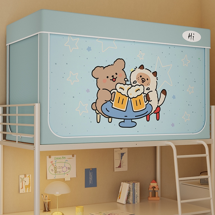 91家纺网 家纺一手货源 找家纺 安金蚊帐2025新款防蚊遮光一体99%强遮光学生宿舍上下铺遮光学生蚊帐-绿色系列 干杯熊