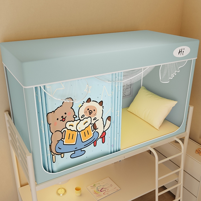 91家纺网 家纺一手货源 找家纺 安金蚊帐2025新款防蚊遮光一体99%强遮光学生宿舍上下铺遮光学生蚊帐-绿色系列 干杯熊