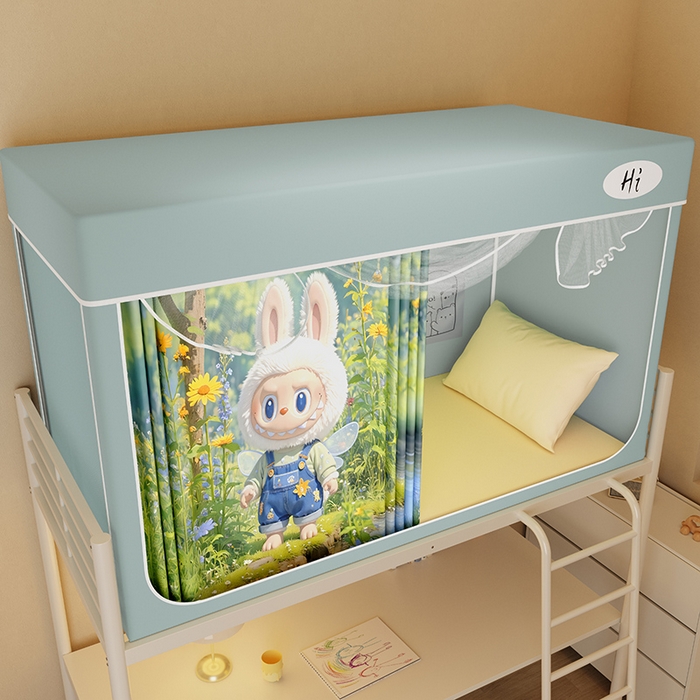 91家纺网 家纺一手货源 找家纺 安金蚊帐2025新款防蚊遮光一体99%强遮光学生宿舍上下铺遮光学生蚊帐-绿色系列 精灵布布