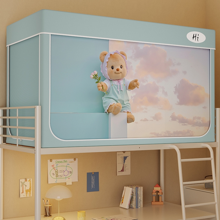 91家纺网 家纺一手货源 找家纺 安金蚊帐2025新款防蚊遮光一体99%强遮光学生宿舍上下铺遮光学生蚊帐-绿色系列 盼望熊