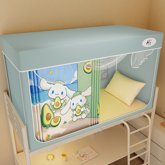 91家纺网 家纺一手货源 找家纺 安金蚊帐2025新款防蚊遮光一体99%强遮光学生宿舍上下铺遮光学生蚊帐-绿色系列 牛油果