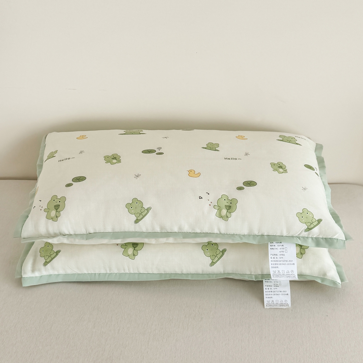 91家纺网 家纺一手货源 找家纺 贵夫人 2025春夏新款卡通儿童100%纯棉花枕 枕头枕芯 呱呱叫40*60cm学生枕1只 /只