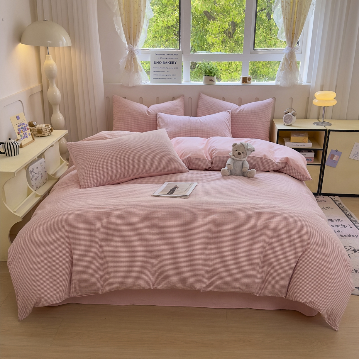 91家纺网 家纺一手货源 找家纺 （总）晚依家纺 2025新款A类全棉色织水洗棉被套单件纯棉格子纯色学生宿舍被罩定制定做