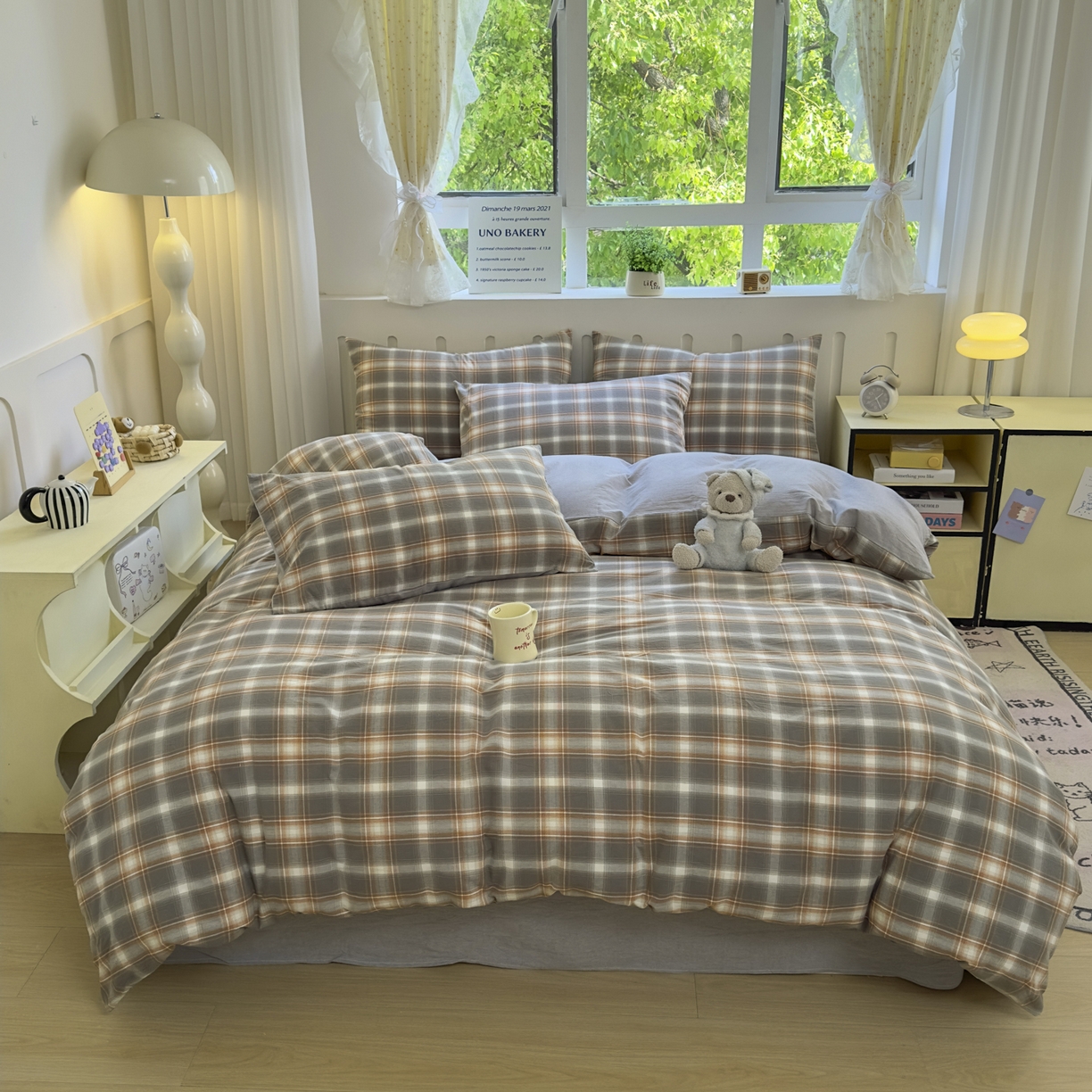 91家纺网 家纺一手货源 找家纺 （总）晚依家纺 2025新款A类全棉色织水洗棉被套单件纯棉格子纯色学生宿舍被罩定制定做