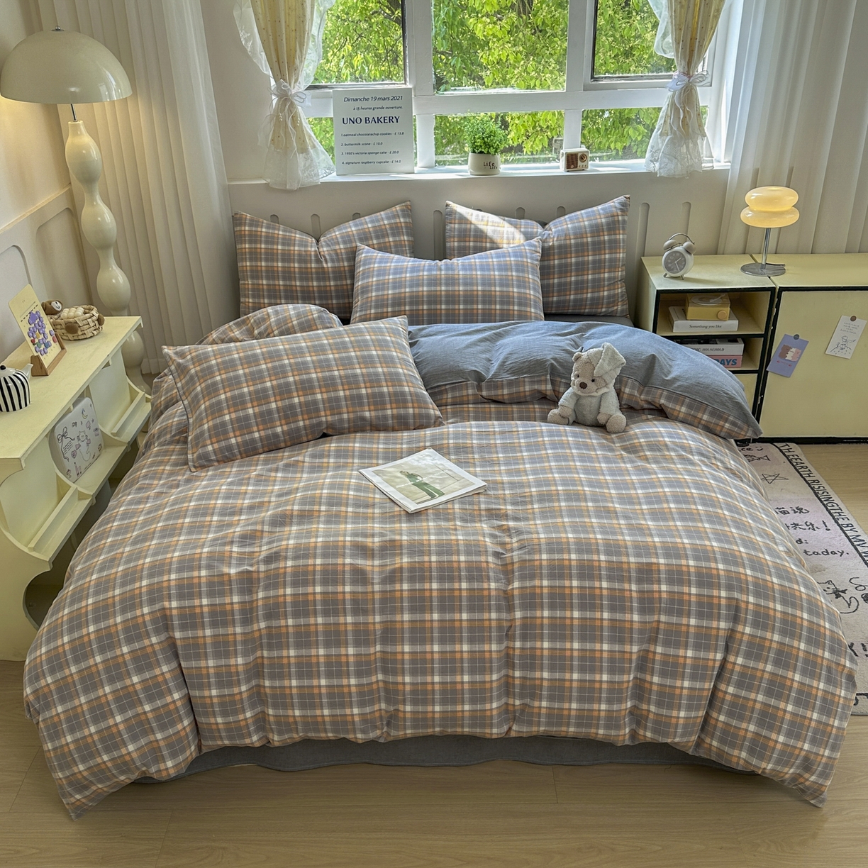 91家纺网 家纺一手货源 找家纺 （总）晚依家纺 2025新款A类全棉色织水洗棉被套单件纯棉格子纯色学生宿舍被罩定制定做