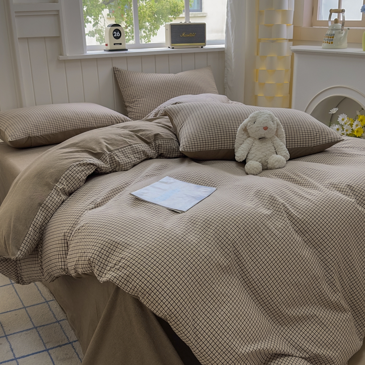 91家纺网 家纺一手货源 找家纺 晚依家纺 2025新款A类全棉色织水洗棉被套单件纯棉格子纯色学生宿舍被罩定制定做 沐风-米咖