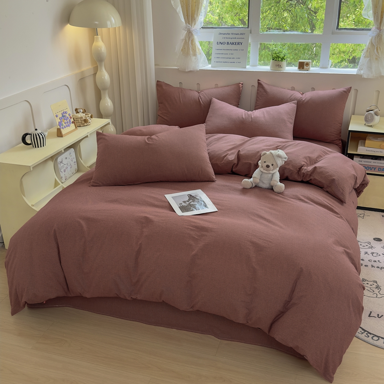 91家纺网 家纺一手货源 找家纺 晚依家纺 2025新款A类全棉色织水洗棉被套单件纯棉格子纯色学生宿舍被罩定制定做 纯棉素-红