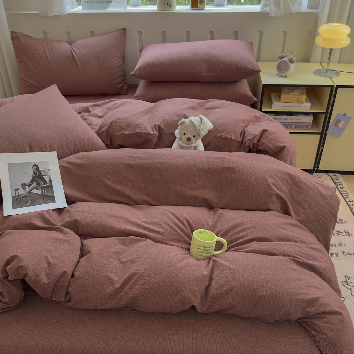 91家纺网 家纺一手货源 找家纺 晚依家纺 2025新款A类全棉色织水洗棉被套单件纯棉格子纯色学生宿舍被罩定制定做 纯棉素-红