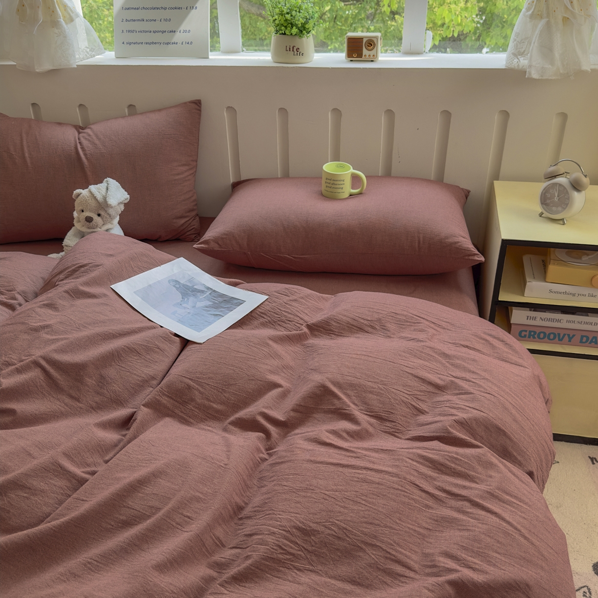 91家纺网 家纺一手货源 找家纺 晚依家纺 2025新款A类全棉色织水洗棉被套单件纯棉格子纯色学生宿舍被罩定制定做 纯棉素-红