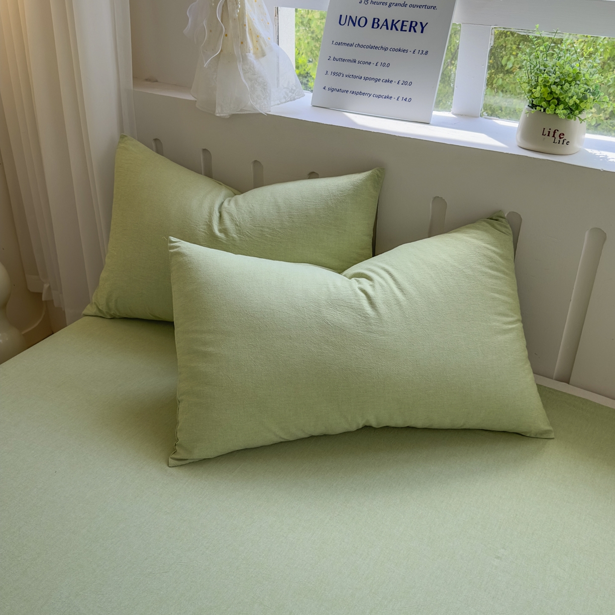 91家纺网 家纺一手货源 找家纺 晚依家纺 2025新款A类全棉色织水洗棉被套单件纯棉格子纯色学生宿舍被罩定制定做 纯色-果绿