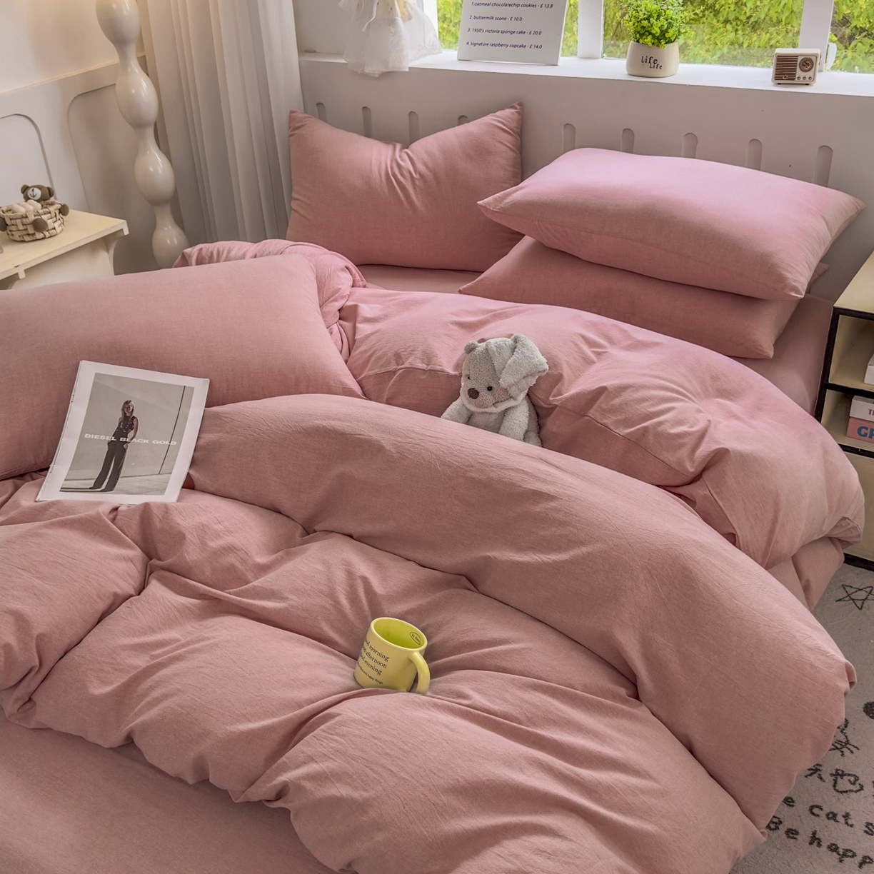 91家纺网 家纺一手货源 找家纺 晚依家纺 2025新款A类全棉色织水洗棉被套单件纯棉格子纯色学生宿舍被罩定制定做 纯色-藕粉