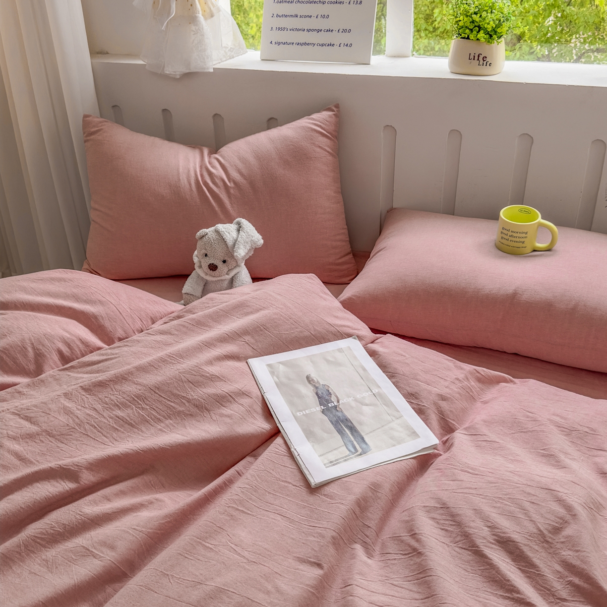 91家纺网 家纺一手货源 找家纺 晚依家纺 2025新款A类全棉色织水洗棉被套单件纯棉格子纯色学生宿舍被罩定制定做 纯色-藕粉