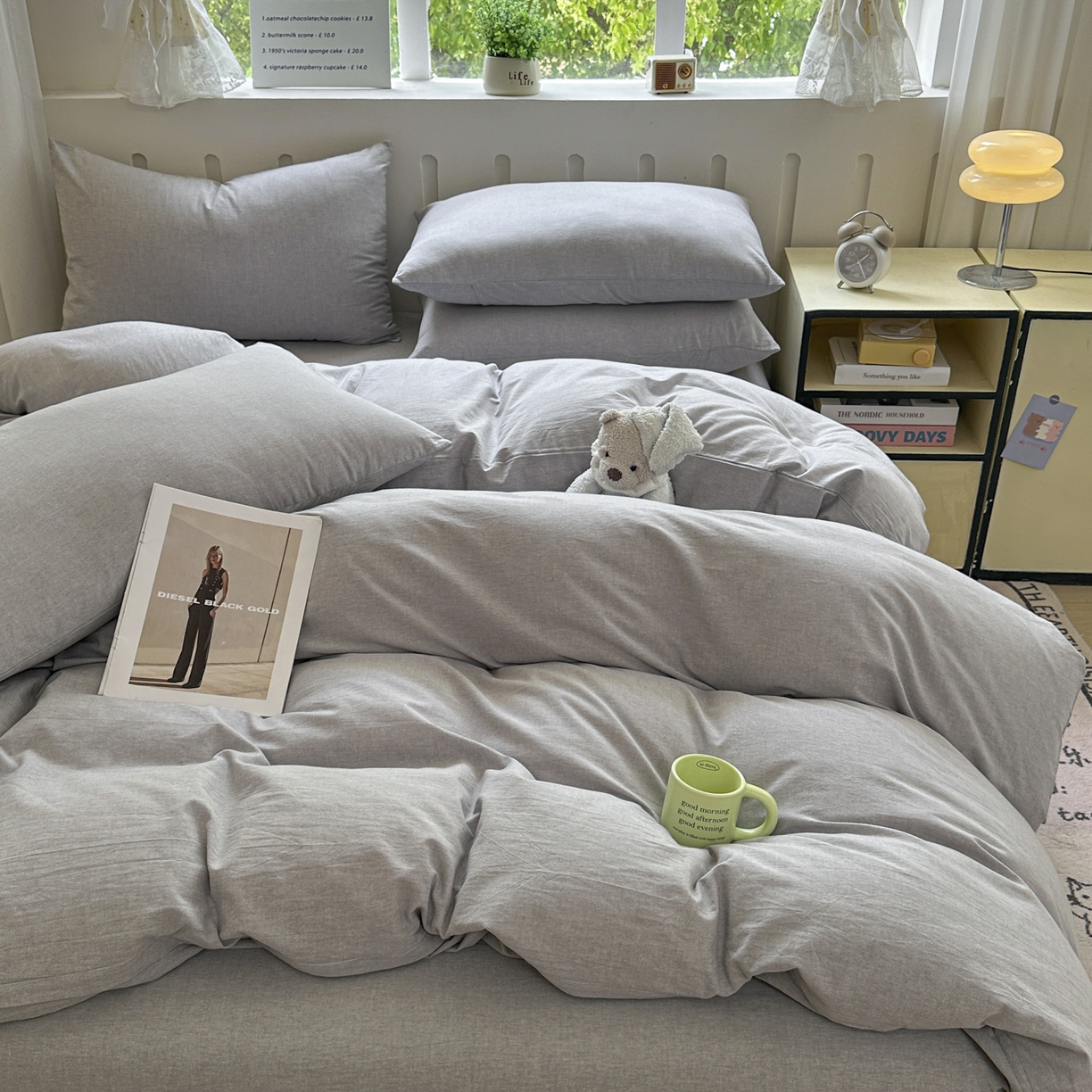 91家纺网 家纺一手货源 找家纺 晚依家纺 2025新款A类全棉色织水洗棉被套单件纯棉格子纯色学生宿舍被罩定制定做 纯色-浅灰