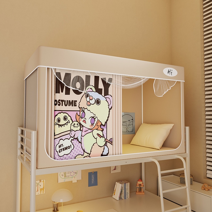 91家纺网 家纺一手货源 找家纺 （总）安金蚊帐2025新款防蚊遮光一体99%强遮光学生宿舍上下铺遮光学生蚊帐-卡其系列