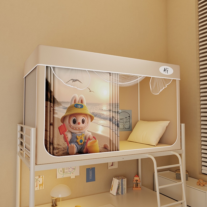 91家纺网 家纺一手货源 找家纺 （总）安金蚊帐2025新款防蚊遮光一体99%强遮光学生宿舍上下铺遮光学生蚊帐-卡其系列