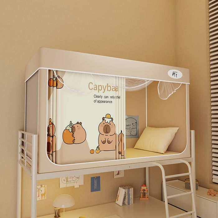 91家纺网 家纺一手货源 找家纺 （总）安金蚊帐2025新款防蚊遮光一体99%强遮光学生宿舍上下铺遮光学生蚊帐-卡其系列